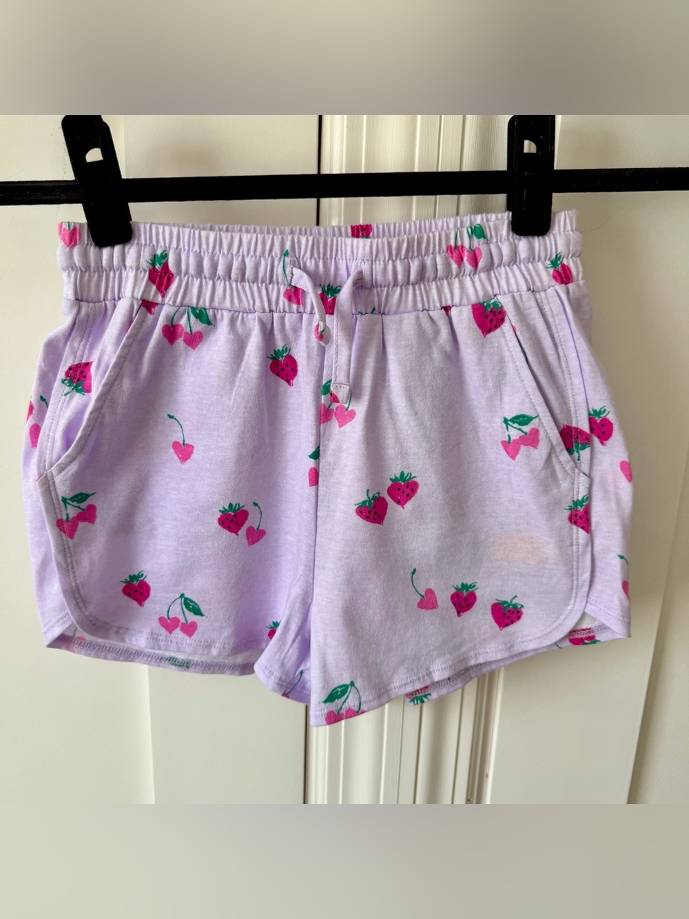 Rumi + Ryder Girls Strawberry & Cherry Print Pull-On Shorts Lavender Sz M